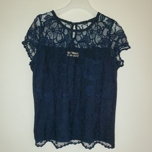 EUC Sexy Hollister Navy Lace Flower Top Size S